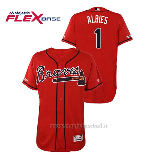Maglia Baseball Uomo Atlanta Braves Ozzie Albies 150th Aniversario Patch Autentico Flex Base Rosso